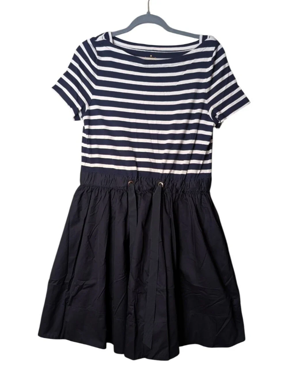 Kate Spade Broome Street Striped Mixed Media Fit & Flare Dress Navy Blue Medium
